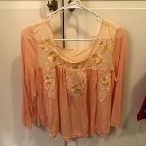 Free People orange blouse with embroidery